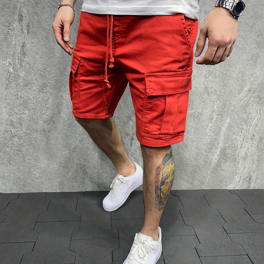 kkboxly  Mens Casual Non Stretch Loose Fit Drawstring Cotton Cargo Shorts With Pockets, Male Clothes For Summer