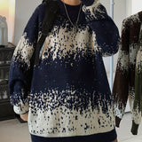 kkboxly  Plus Size Men's Knit Floral Pattern Sweater For Spring/autumn/winter, Men's Oversized Loose Fit Pullover Sweater For Males, Men's Clothing