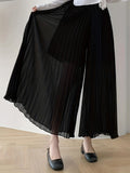 kkboxly  Solid Pleated Cropped Pants, Elegant Wide Leg Versatile Pants, Women's Clothing