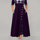 2025 kkboxly  Plaid Print Splicing Dress, Casual Crew Neck Short Sleeve Summer Asymmetrical Dress, Women's Clothing