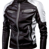 kkboxly  Men's Casual Faux Leather Jacket Stylish Vintage PU Leather Zip Up Motorcycle Jacket Best Sellers