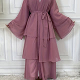 kkboxly  Layered Open Front Abaya, Long Sleeve Dress With Belted , Without Hijab, Women's Clothing