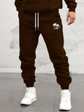 kkboxly  Letter / Coconut Tree Print Drawstring Sweatpants Loose Fit Pants Men's Casual Slightly Stretch Joggers For Winter Autumn Running Jogging