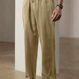 kkboxly  Men's Stylish Loose Solid Pants With Pockets, Casual Breathable Drawstring Comfy Trousers For Spring Fall