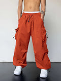 kkboxly  Solid Multi Flap Pockets Men's Straight Leg Cargo Pants, Loose Casual Outdoor Baggy Pants, Men's Work Pants Hiphop Style