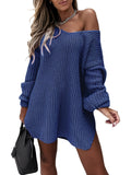 kkboxly  Solid Sweater Dress, Casual V Neck Long Sleeve Versatile Dress, Women's Clothing