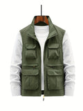 kkboxly  Multi Zipper Pockets Vest, Men's Casual Stand Collar Zip Up Vest For Spring Summer Outdoor Fishing Hiking