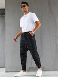 Men's Plaid Drawstring Sweatpants, Pocket Casual Comfy Hip Pop Jogger Pants, Men's Clothing