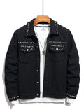 kkboxly  Men's Denim Jacket With Decoration, Casual Street Style Jacket