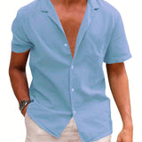 kkboxly  Men's Casual Fashion Solid Linen Shirt, Short Sleeve Shirt For Big & Tall Males, Plus Size