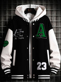 kkboxly Men's Stand Collar Casual Loose Sports Jacket Color Block "A" Letter Embroidery Button Pocket Coat Top Clothes