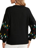 Women's Pullovers Loose Sweaters Christmas Lights Pattern Knitted Sweaters Long Sleeve Crewneck Sweaters