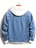 kkboxly  Chic Denim Jacket, Men's Casual Street Style Lapel Flap Pockets Contrast Stitching Jacket Coat For Spring Fall