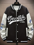 kkboxly  Men's Fashion Baseball Jackets, Casual Letter Print Streetwear Tops, Patchwork Style