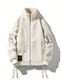 kkboxly kkboxly  Men's Fashion Lax Print Fleece Jacket, Casual Slightly Stretch Stand Collar Zip Up Windproof Warm Coat For Winter