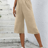 kkboxly  Minimalist Solid Wide Leg Capris, Casual Versatile High Waist Pants For Spring & Summer, Women's Clothing