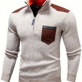 kkboxly  Men's Spring New Casual Long-sleeved Turtleneck With Zipper Knitted Pullover Sweater Warm Pocket Stitching Pullover Sweater For Autumn And Winter