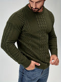 kkboxly  All Match Knitted Cable Slim Sweater, Men's Casual Warm Slightly Stretch Crew Neck Pullover Sweater For Men Fall Winter