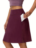 kkboxly  Tennis Sports Mid-Length Skorts, Soft Breathable Quick Drying Yoga Fitness Golf Skirts With Phone Pocket