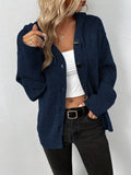 kkboxly  Button Up Drawstring Hooded Cardigan, Causal Solid Long Sleeve Cardigan For Spring & Fall, Women's Clothing