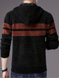 kkboxly  Block Color Warm Fleece Hooded Jacket, Men's Casual Slightly Stretch Zip Up Jacket Coat For Fall Winter