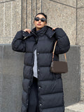 kkboxly  Long Length Hooded Parka, Casual Button Front Winter Warm Outerwear, Women's Clothing