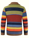 Elegant High Stretch Ethnic Retro Cardigan, Men's Casual Vintage Style V Neck Button Up Cardigan Sweater Coat For Fall Winter