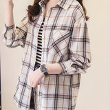 kkboxlyPlaid Pocket Drop Shoulder Shirt, Button Long Sleeve Shirt, Casual Every Day Tops, Women's Clothing