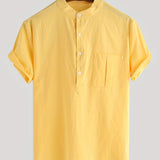 kkboxly  Men's Cotton Comfy Shirt, Short Sleeve Crew Neck Pockets Shirt