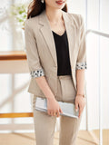 kkboxly  Solid Button Front Blazer, Elegant Lapel Roll Up Sleeve Blazer For Office & Work, Women's Clothing