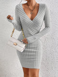 kkboxly  Rib Knit Sweater Dress, Sexy Solid Long Sleeve Bodycon Dress, Women's Clothing