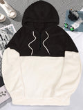 Cool Fluffy Thermal Hoodies For Men, Men's Casual Color Block Polar Fleece Pullover Hooded Sweatshirt With Kangaroo Pocket Streetwear For Winter Fall, As Gifts