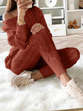 kkboxly  Solid Knitted Matching Two-piece Set, Casual Long Sleeve Sweater & Pants Outfits, Women's Clothing