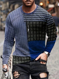 kkboxly Color Block Men's Long Sleeve Vintage Novelty T-shirt, Stylish Tees For Autumn, Mens Clothing
