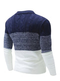 kkboxly  All Match Knitted Cable Sweater, Men's Casual Color Block Design Warm Slightly Stretch Crew Neck Pullover Sweater For Fall Winter