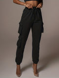 kkboxly  Drawstring Baggy Cargo Pants, Casual High Waist Flap Pockets Pants, Women's Clothing