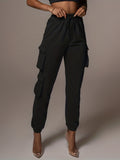 kkboxly  Drawstring Baggy Cargo Pants, Casual High Waist Flap Pockets Pants, Women's Clothing