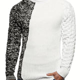 kkboxly  Fashionable Men's Stitching Color Knit Sweater Plus Size Male's Pullover Sweater For Autumn And Winter, Leisurewear For Big And Tall Guys, Best Sellers