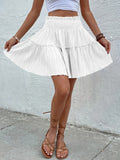 kkboxly  Textured Ruffle Hem Skirt, Casual Smocked Waist Skirt For Spring & Summer, Women's Clothing