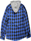 kkboxly  Classic Design Plaid Shirt Coat For Men Long Sleeve Casual Regular Fit Button Up Hooded Shirts Jacket