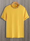 kkboxly  Men's Letter Ring Print Trendy T-shirt, Crew Neck Short Sleeve Tops, Graphic Tee Men's Clothes Summer, Men's Outfits