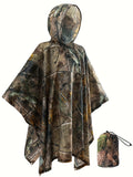 kkboxly  Leaf Pattern Hooded Waterproof Raincoat, Men's Breathable Poncho Cloth For Outdoor Activities