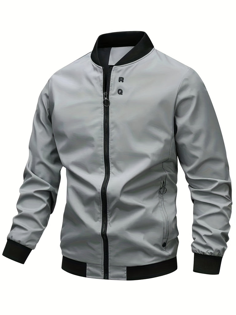 kkboxly  Men's Plain Color Casual Stand Collar Zipper Jacket With Pockets For Baseball, Sports, Walking Plus Size, Best Sellers Gifts