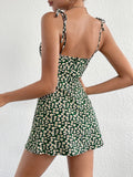 Kkboxly  Floral Print Spaghetti Dress, Romantic Split Backless Lace Up Cami Dress, Women's Clothing