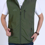 kkboxly Zipper Pockets Cargo Vest, Men's Casual Outwear Stand Collar Zip Up Vest For Spring Summer Outdoor Fishing Photography