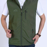 kkboxly Zipper Pockets Cargo Vest, Men's Casual Outwear Stand Collar Zip Up Vest For Spring Summer Outdoor Fishing Photography