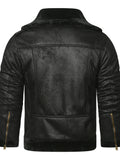 kkboxly  Warm Fleece Hooded PU Jacket, Men's Casual Winter Jacket Coat For Outdoor Activities