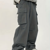 kkboxly  Solid Baggy Pants Multi Flap Pockets Men's Hipster Cargo Pants, Loose Casual Outdoor Pants, Men's Work Pants Streetwear