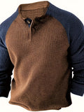 kkboxly  Color Block Men's Comfy Long Raglan Sleeve Round Neck Henley Shirt, Spring Fall Sports Top