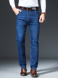 kkboxly  Men's Stylish Cotton Blend Solid Denim Trousers With Pockets, Causal Breathable Slim-fit Jeans For City Walk Street Hanging Outdoor Activities